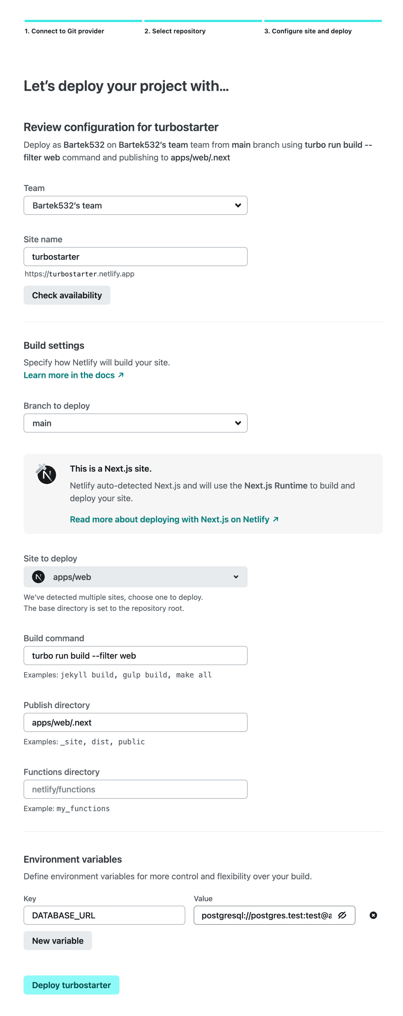 Netlify build settings