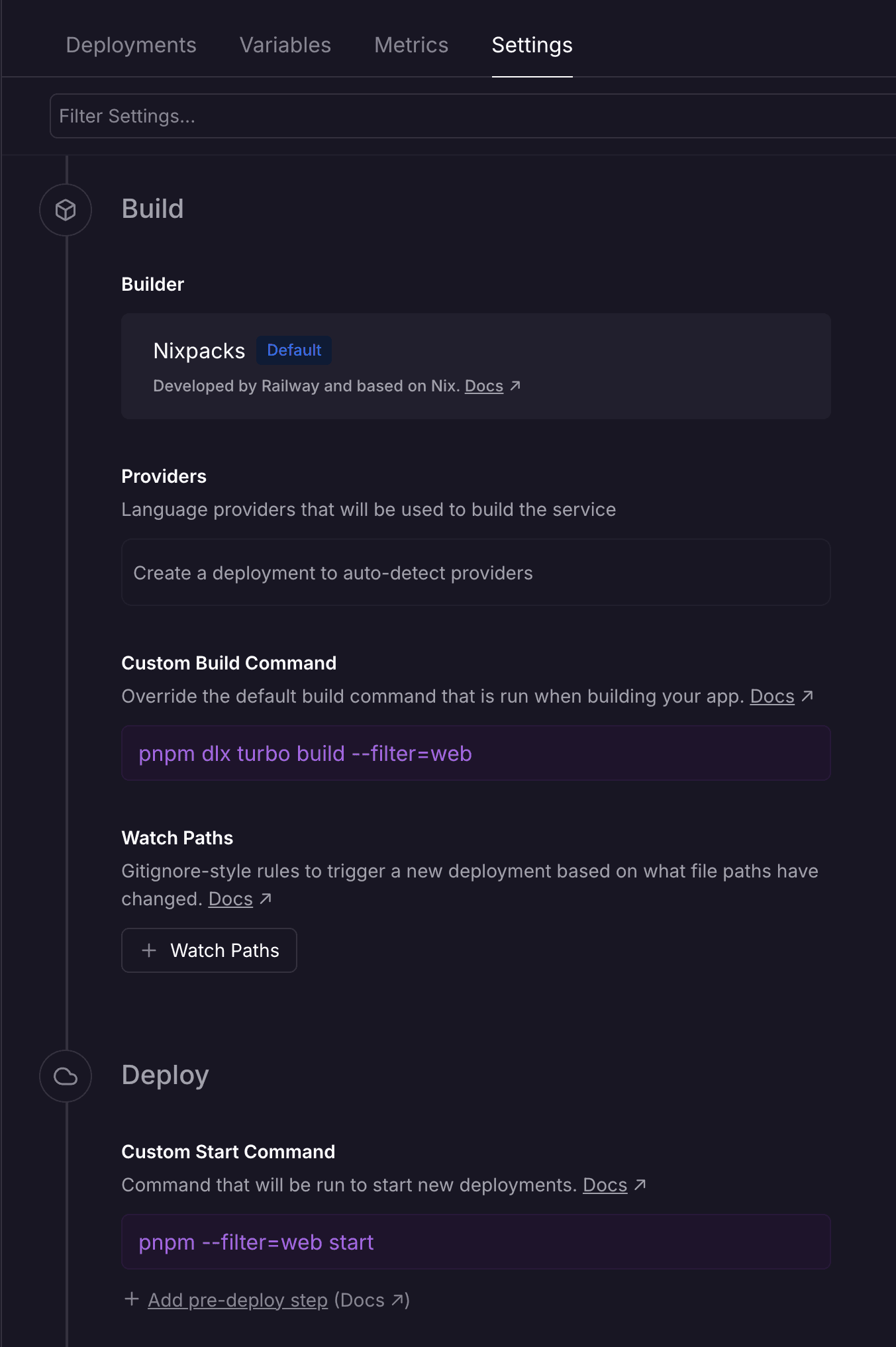 Railway project commands