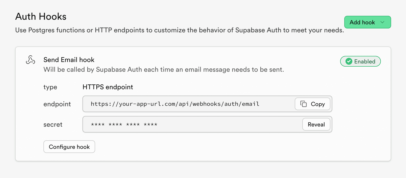 Auth hook configured