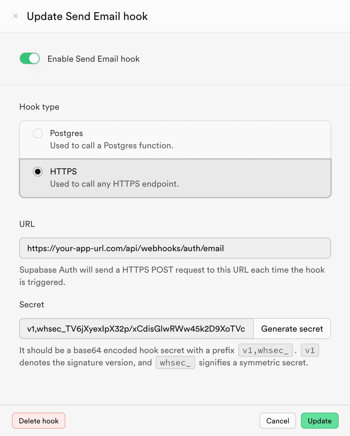 Auth hook configuration