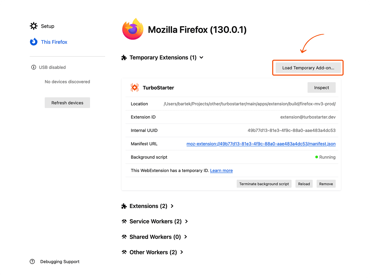 Load temporary add-on