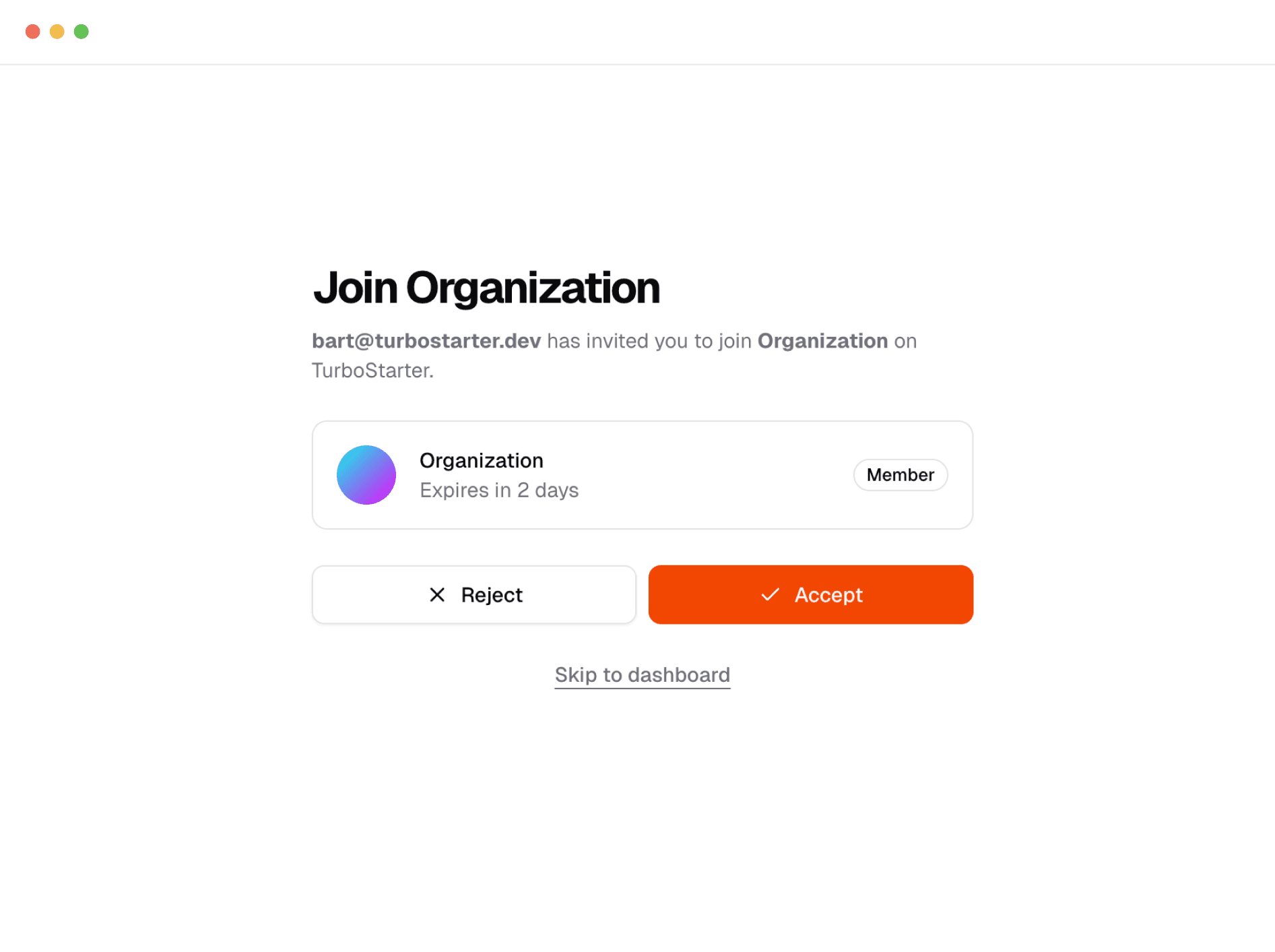 Join organization prompt