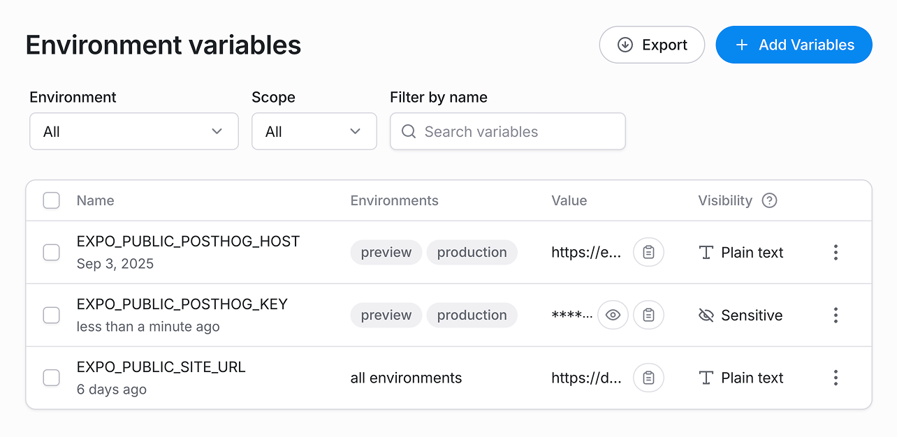EAS environment variables